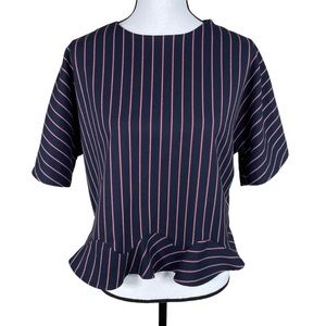 Zara Navy Red Stripe Blouse